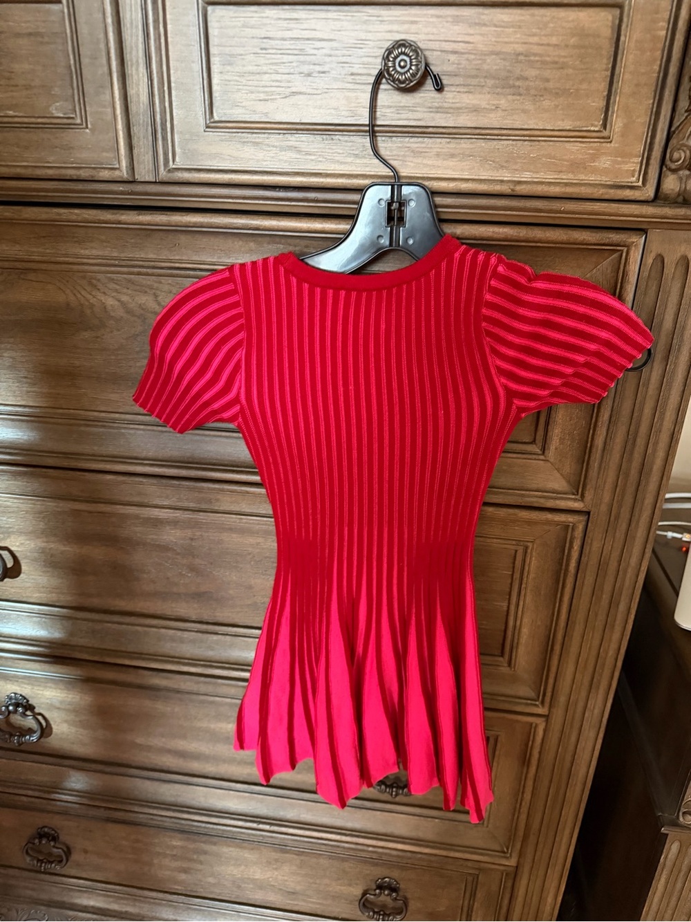 Milly Bright Red Ribbed Pleat-Hem Crop Top